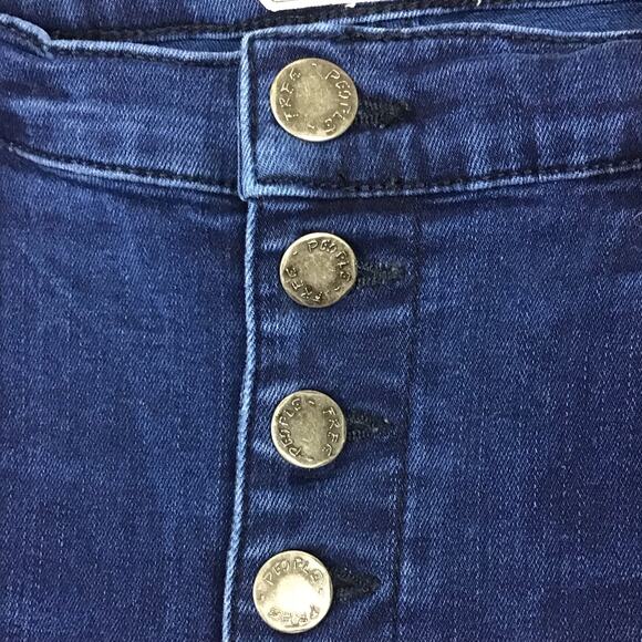 FREE PEOPLE Exposed Button Fly Crop Rolled Dark Indigo Blue Raw Hem Jeans sz 31 - Picture 7 of 10